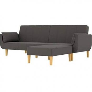 Schlafsofa 2-Sitzer mit Hocker & Zwei Kissen Hellgrau Stoff