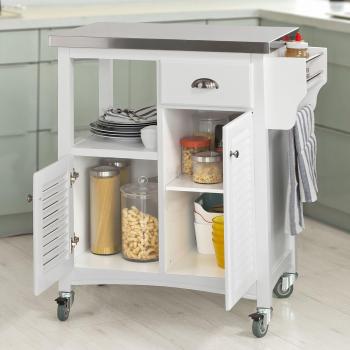 Carro de almacenamiento SoBuy con encimera de acero inoxidable y puerta Louvre, FKW37-W Blanco