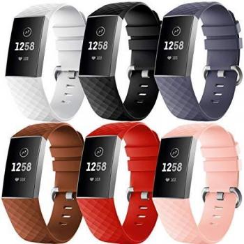 Supore 6 Pack Correa Compatible con Fitbit Charge 3/Fitbit Charge 4 Correa para Mujeres Hombres, Pulsera Deportiva de Repuesto Ajustable de Silicona Suave para Fitbit Charge 3 SE, Pequeño Grande