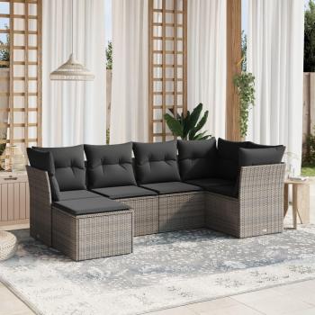 6-Piece Grey Poly Rattan Garden Sofa Set with Cushions