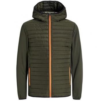 Jack & Jones Multi Padded Quilted Jacket with Hood and Contrast Details in Rosin and Marmalade, Size XS