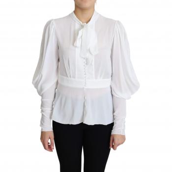 Dolce & Gabbana White Blouse with Ascot Collar and Lantern Sleeves - Size IT44|L (M)