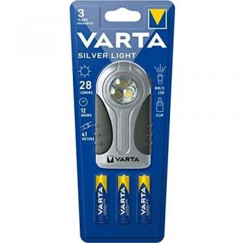 Varta LED Silver Light Linterna de plástico ABS y Goma TPR, 3AAA, 16647 m