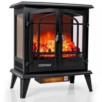 25-Inch Black Freestanding Electric Fireplace Heater with Realistic Flame Effect and 1400-Watt Power