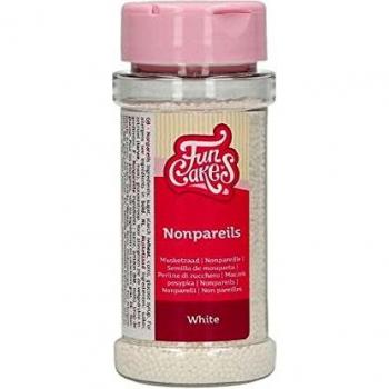 FunCakes Nonpareils Blanco: Cake Sprinkles, gran sabor, perfecto para la decoración de tartas, cientos y miles de sprinkles. 80 g.