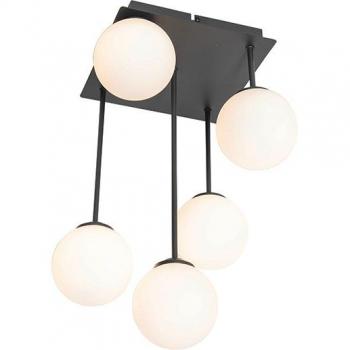 Plafón moderno negro cristal opal 5 luces - Athens, Plafón acero blanco 25.5 x 25.5 x 41 cm