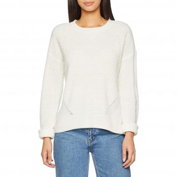 PIECES Pcmarie LS O-Neck Knit Noos, suéter para Mujer, Blanco