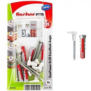 FISCHER DuoPower EasyHook Blíster con 6 Tacos y Alcayatas de Ángulo 6x30mm, Diámetro Ø5x25mm, Referencia 557916, EAN 404