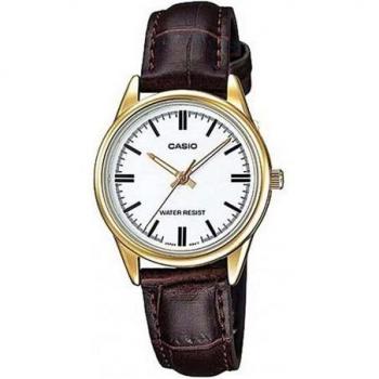 Casio Women's Analog Watch LTP-V005GL-7A with Gold-Tone Case, White Dial, and Brown Leather Band