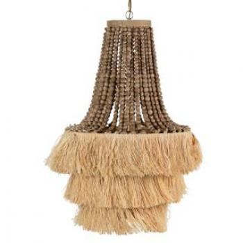 Lámpara de Techo Cadena de Bolas de Madera y Rafia 51x51x88 cm