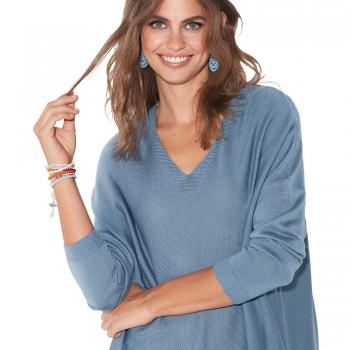 VENCA Jersey con Bolsillos de plastrón Tricot Perlado Mujer by Vencastyle - 022910,Azul Medio,M