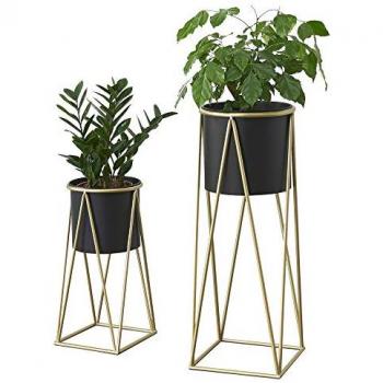 Soporte para Plantas de Metal - Set de 2 Piezas - 70 cm x 25 cm y 46,5 cm x 21,5 cm - Negro y Color Cobre
