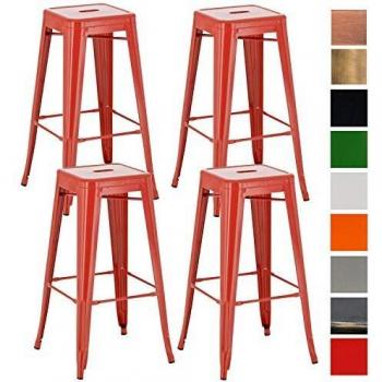 Set de 4 Taburetes de Bar Joshua Rojo con Respaldo y Apoyo para Pies, Altura de Asiento 77 cm, Apilables