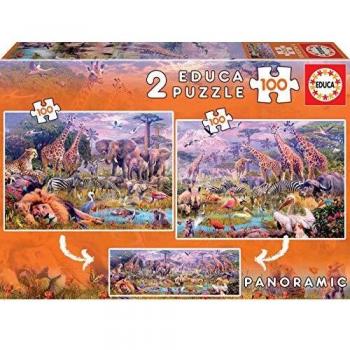 Educa - Animales Salvajes 2 Puzzles x 100 Piezas, Multicolor