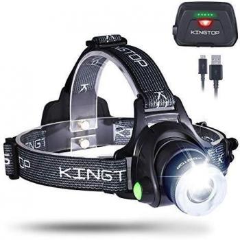 KINGTOP KT568-DE, Lámpara Frontal Impermeable Linterna LED 1800 Lumens, 3 Modos de Iluminación, Negro