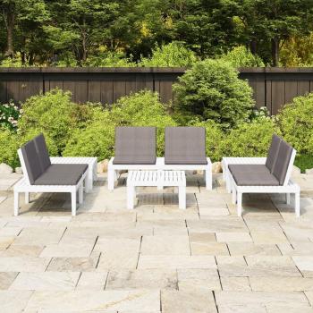 6-Piece White Plastic Garden Lounge Set with Cushions