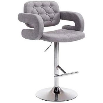 Taburete de Bar Dublin en Tela Gris, Altura Ajustable 65-85 cm, Giratorio y Confortable