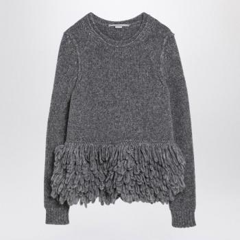 Stella McCartney Women's Wool Sweater with Feather Insert in Grey, Size Small