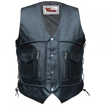 German Wear Chaleco de piel para moto, negro