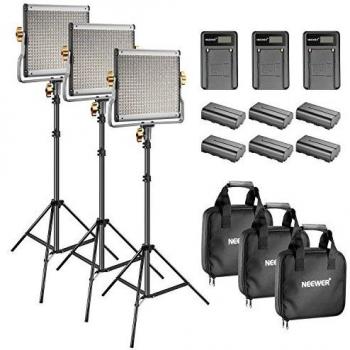 Neewer Kit de luz y Soporte de vídeo LED 480 Bicolor con batería y Cargador para Estudio, Youtube, vídeo, Marco de Metal Duradero, Regulable con Soporte en U, 3200-5600 K, CRI 96+
