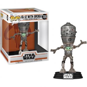 Figura POP Deluxe Star Wars The Mandalorian IG-12 con Grogu, incluye detalles de alta calidad, diseño estilizado, tamaño aproximado de 10 cm, licencia oficial de Star Wars y base para exhibición