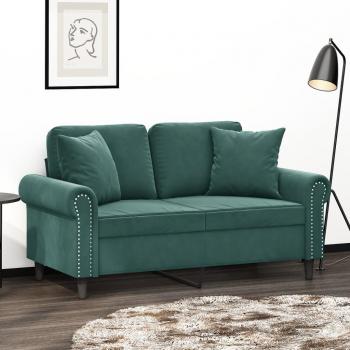 Sofá de 2 plazas con cojines de terciopelo verde oscuro 120 cm Vidaxl