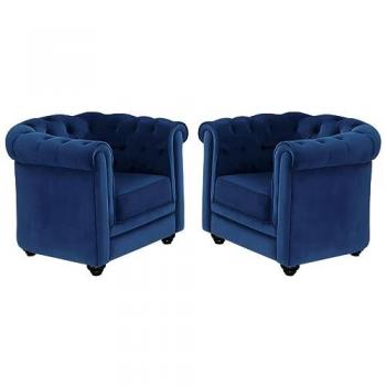 Conjunto de 2 sillones Chesterfield de terciopelo azul rey