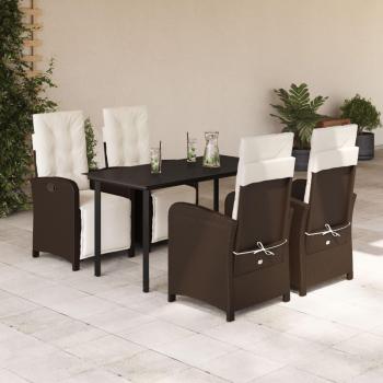 5-Piece Brown Poly Rattan Garden Dining Set with Cushions