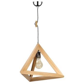 Lámpara de Suspensión Trigonon EPIKASA, Metal, Madera de Roble y Vidrio Transparente, 42x42x109 cm