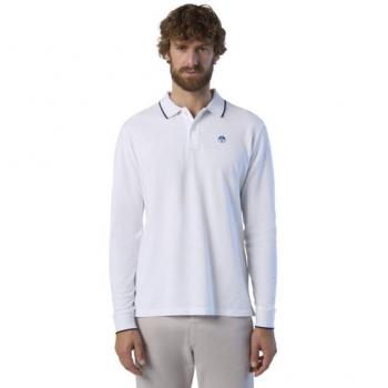 North Sails Men's Long Sleeve Basic White Polo Shirt - Size M, Organic Cotton, Sustainable