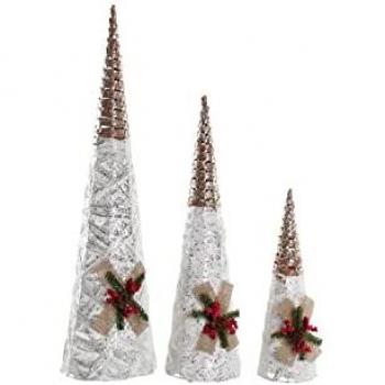 Conos DKD Home Decor Navidad Blanco Natural Plateado 20 x 20 x 80 cm (3 Piezas)