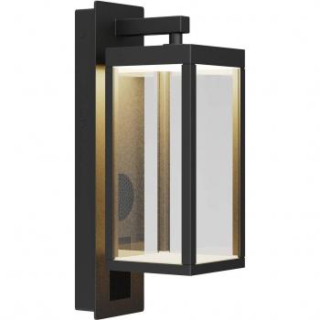 Aplique LED de exterior Lucande Ditta con altavoz, moderno, negro, hecho de aluminio, 1 llama