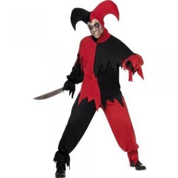 Smiffys Disfraz de bufón de Miedo, Negro y Rojo, con Parte de Arriba, pantalón y Gorro