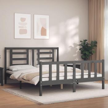 Cama redonda king size gris de madera maciza con cabecera Vidaxl