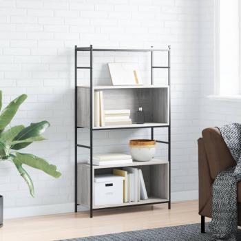 Estantería de Hierro y Madera de Ingeniería 80x30x145,5 cm en Negro, Roble Sonoma y Roble Ahumado - Mueble de Almacenaje para Oficina, Estudio y Dormitorio