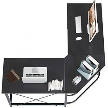 sogesfurniture Escritorio de Computadora en Forma de L, 150cm + 150cm Mesa de Ordenador Mesa de Estudio Estación de Trabajo, Mesa Esquinera para Casa, Oficina, Negro LD-Z01-BH