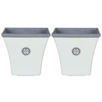 Conjunto de 2 macetas cuadradas de piedra blanca, resistentes a la intemperie, 43 x 39 cm