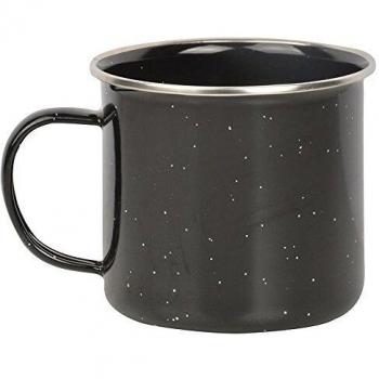 Taza de Esmalte Negra con Borde Plateado - 13 x 10 x 8,7 cm