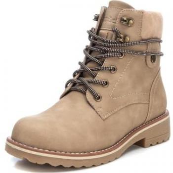 Botines de Mujer Planos con Cordones y Cremallera Lateral Refresh 172109 Beige