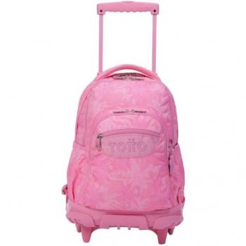 TOTTO Mochila Escolar con Ruedas Palmeras Rosas Renglones Rosa