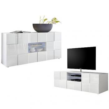 Pack Comedor Luminoso 3: Mueble TV y Aparador Calisto - Blanco Laqueado