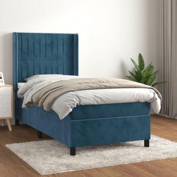 Cama box spring suave con colchón terciopelo azul oscuro 80x200 cm