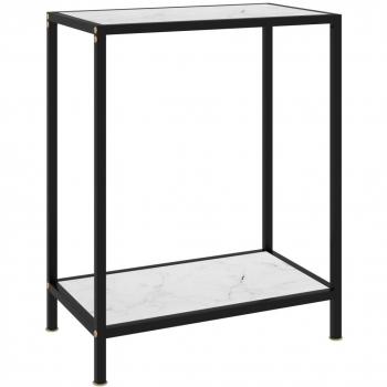 Mesa auxiliar de 2 niveles con vidrio templado transparente, diámetro de 38 cm; Mesa de consola con vidrio templado blanco, dimensiones 60x35x75 cm