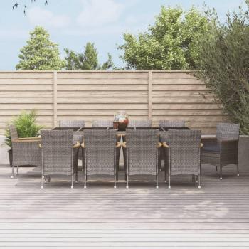 11-Piece Grey Poly Rattan Garden Dining Set with Cushions