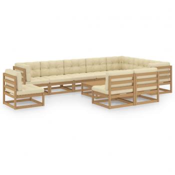 Set de muebles de jardín 11 piezas madera maciza pino ámbar con cojines marrón miel