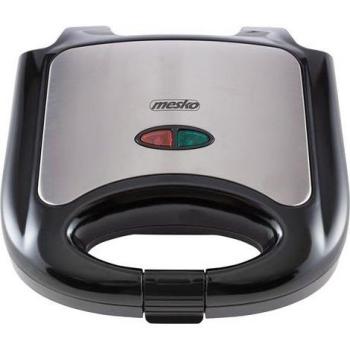 Sandwichera Eléctrica Mesko MS3080 para 2 Sandwiches Triangulares, Placas Antiadherentes, Acero Inoxidable, Compacta, 850W, Negro/Plata