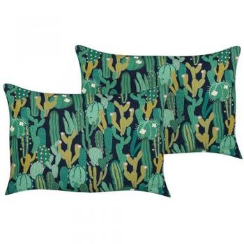 Conjunto de 2 Cojines de Jardín Rectangulares de Poliéster Verde con Motivo Cactus 40 x 60 cm Resistente al Agua
