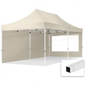 Gazebo Plegable 3x6m de Acero con 2 Paneles Laterales Panorámicos en Color Crema