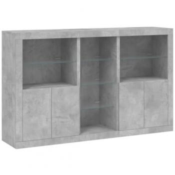 Aparador con luces LED gris hormigón 162x37x100 cm Mueble de Almacenaje de Salón Buffet para salón Armario Auxiliar Armario de Almacenamiento