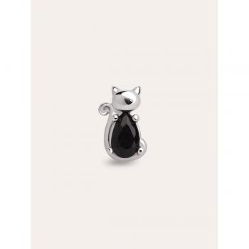 Pendiente Suelto Singularu Cat Black - Elegante Pendiente de Plata con Baño de Rodio y Circonita Negra